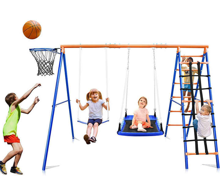 Kids Outdoor Climbing Frame - Ensemble de balançoire, toboggan et mur